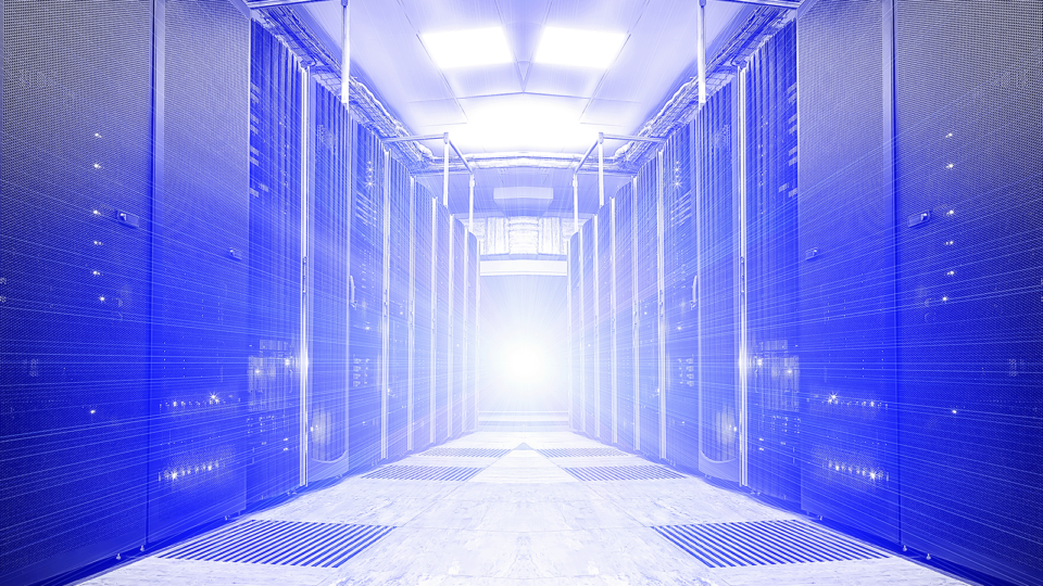 Modernes Rechenzentrum in einem Blauton