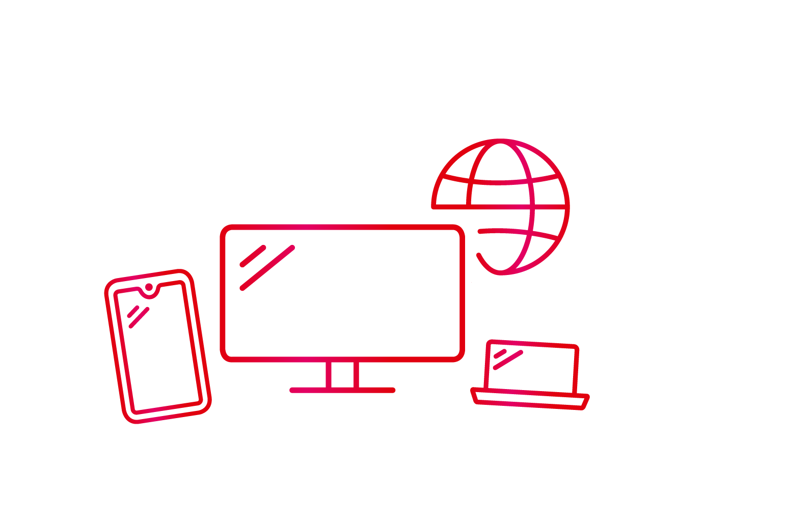 Illustration von einem Bildschirm, einem Laptop und einem Smartphone